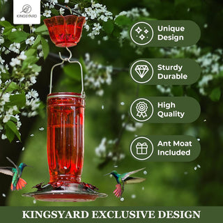 Glass Hummingbird Feeder for Outdoors Wild Bird Feeder with 6 Feeding Ports Hanging for Garden Yard, Red (Ant Moat Included),  bird house, bird houses, awa nest, awanest, cage for my birds, all things feathered, hummingbird cage, hummingbird nest, tools for my humming bird, yellow bird nest, tools for my yellowbird, humming bird facts, bird feed
