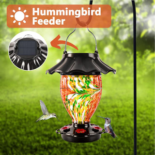Solar Hummingbird Feeder for Outdoors Hanging with Color Changing, Hand Blown Glass Reservoir, 32 Fl.Oz, Never Leak, Lighted Lantern for Garden Decor, Unique Gift for Bird Lover (Red),  bird house, bird houses, awa nest, awanest, cage for my birds, all things feathered, hummingbird cage, hummingbird nest, tools for my humming bird, yellow bird nest, tools for my yellowbird, humming bird facts, bird feed