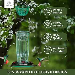 Glass Hummingbird Feeder for Outdoors Wild Bird Feeder with 6 Feeding Ports Hanging for Garden Yard, Green (Ant Moat Included),  bird house, bird houses, awa nest, awanest, cage for my birds, all things feathered, hummingbird cage, hummingbird nest, tools for my humming bird, yellow bird nest, tools for my yellowbird, humming bird facts, bird feed