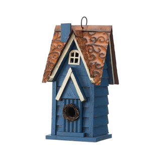 12" H Retro Blue Distressed Solid Wood Cottage Birdhouse Hanging Bird House for Outdoors, bird house, bird houses, awa nest, awanest, cage for my birds, all things feathered, hummingbird cage, hummingbird nest, tools for my humming bird, yellow bird nest, tools for my yellowbird, humming bird facts, bird feed